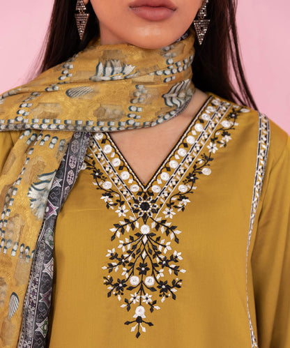 Sapphire - 3 Piece - Embroidered Cotton Satin Suit