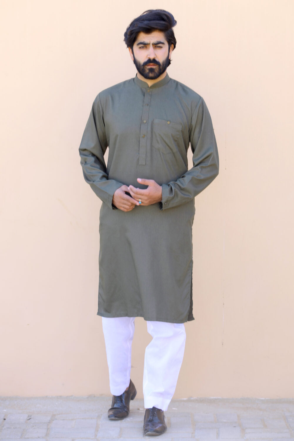 Bareeq Outfits - Seaweed Green Kurta