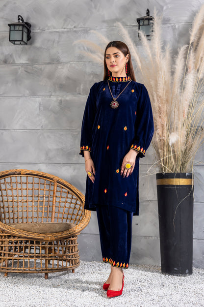 Chilgozay - Blue Velvet Embroidered Dress (CC 423)