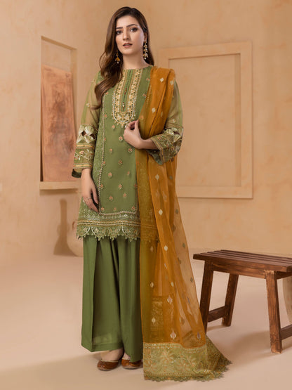 3 Piece Organza Suit-Embroidered (Unstitched)