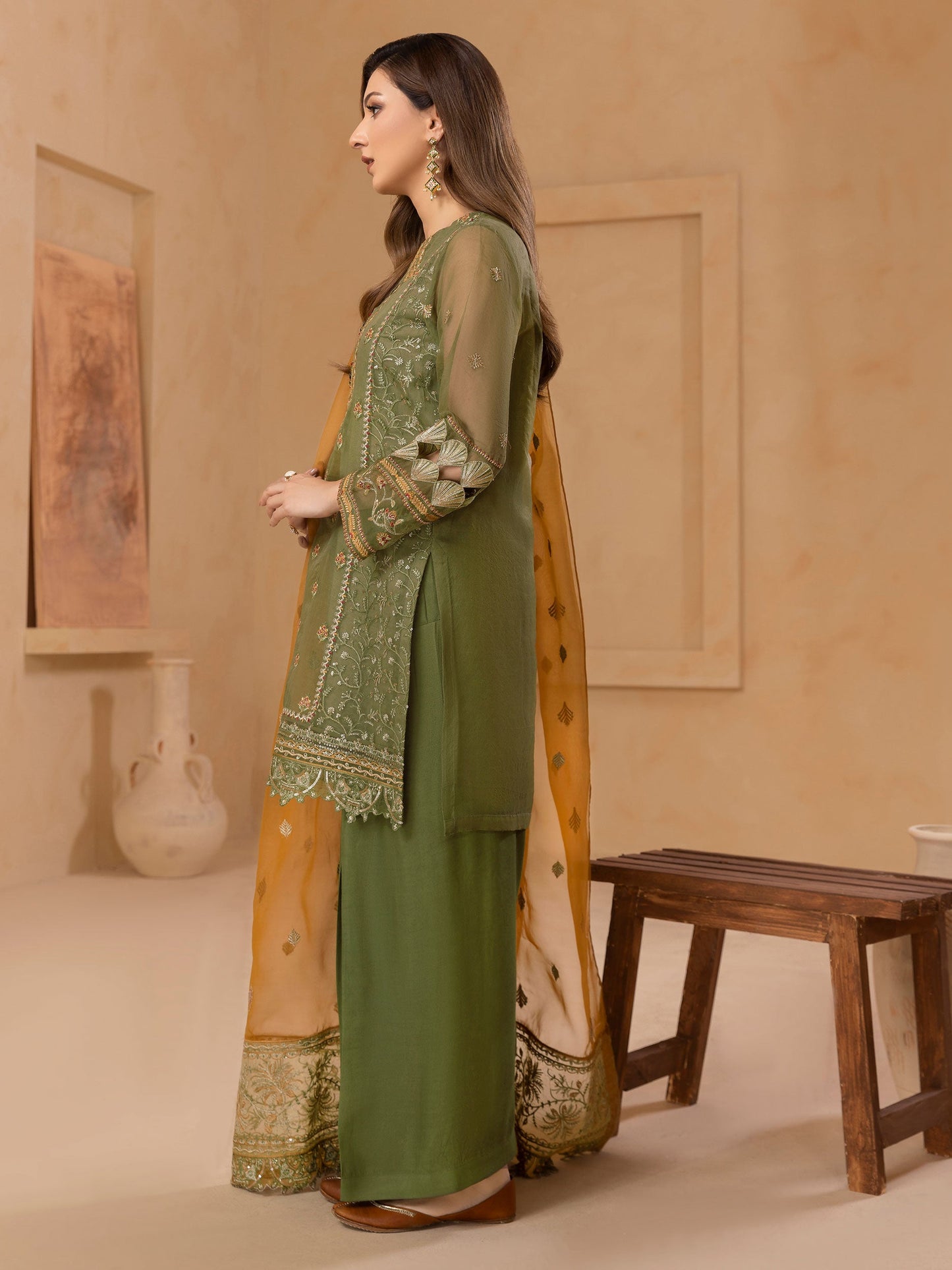 3 Piece Organza Suit-Embroidered (Unstitched)