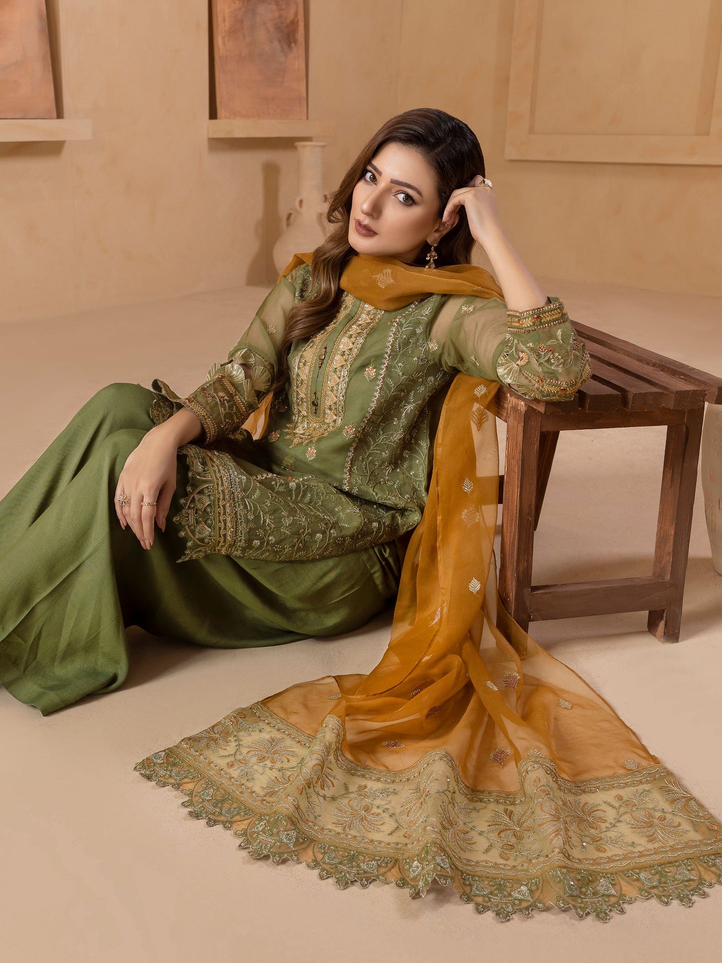 3 Piece Organza Suit-Embroidered (Unstitched)