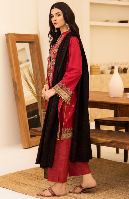 Orient - Unstitched 3 Piece Embroidered Khaddar Shirt, Pant and Jacquard Shawl Dupatta