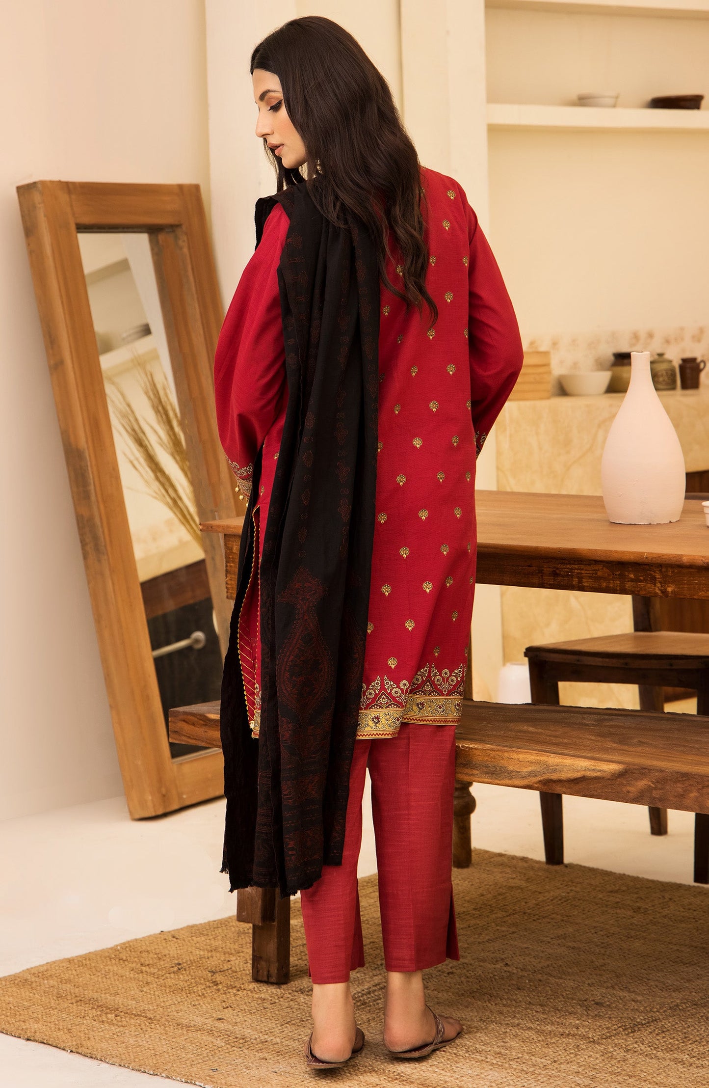 Orient - Unstitched 3 Piece Embroidered Khaddar Shirt, Pant and Jacquard Shawl Dupatta