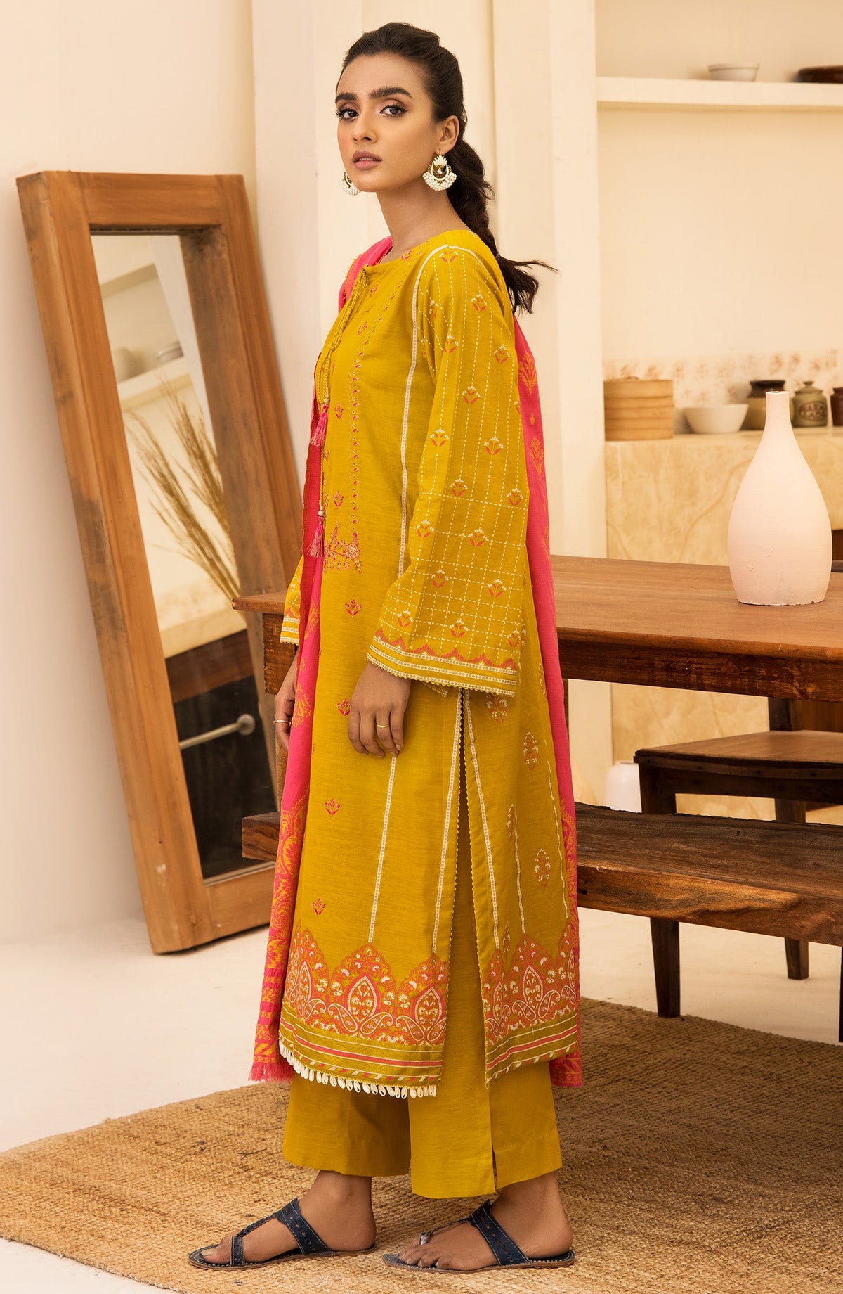 Orient - Unstitched 3 Piece Embroidered Khaddar Shirt, Pant and Jacquard Shawl Dupatta
