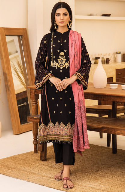 Orient - Unstitched 3 Piece Embroidered Khaddar Shirt , Pant and Jacquard Shawl Dupatta