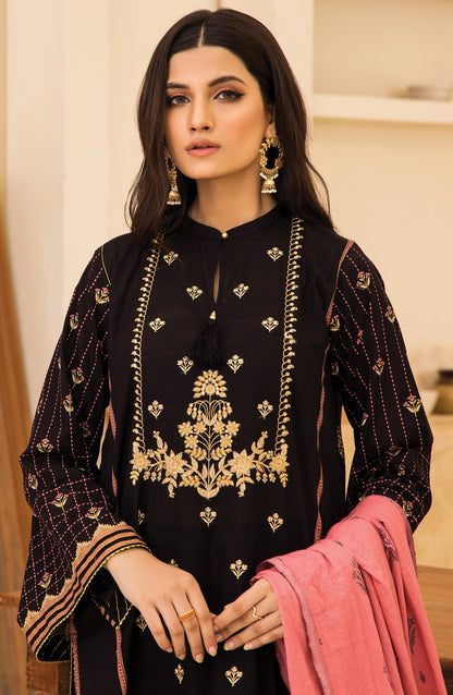 Orient - Unstitched 3 Piece Embroidered Khaddar Shirt , Pant and Jacquard Shawl Dupatta