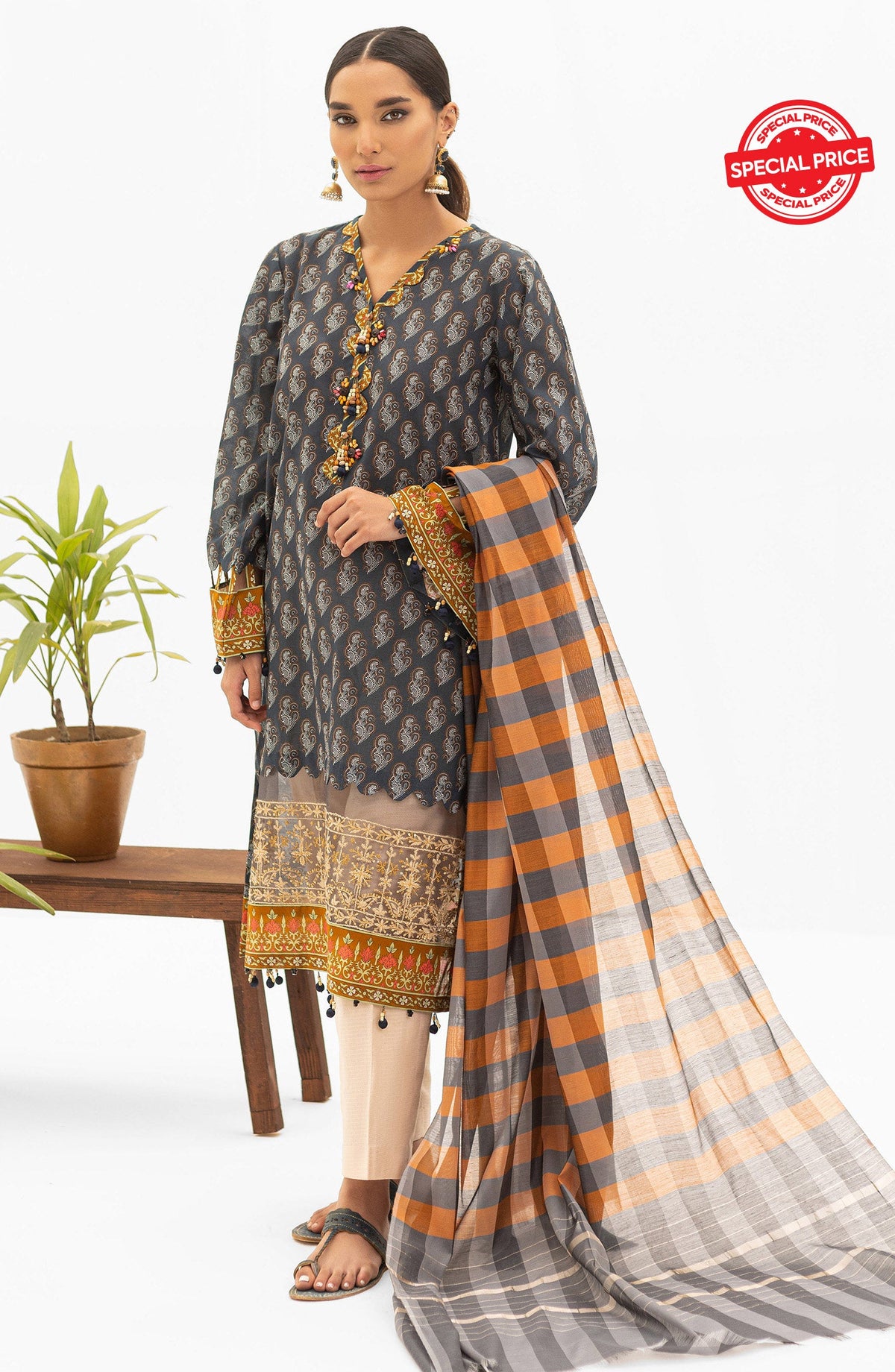 Orient - Unstitched 2 Piece Embroidered Lawn Shirt and Yarn Dyed Dupatta