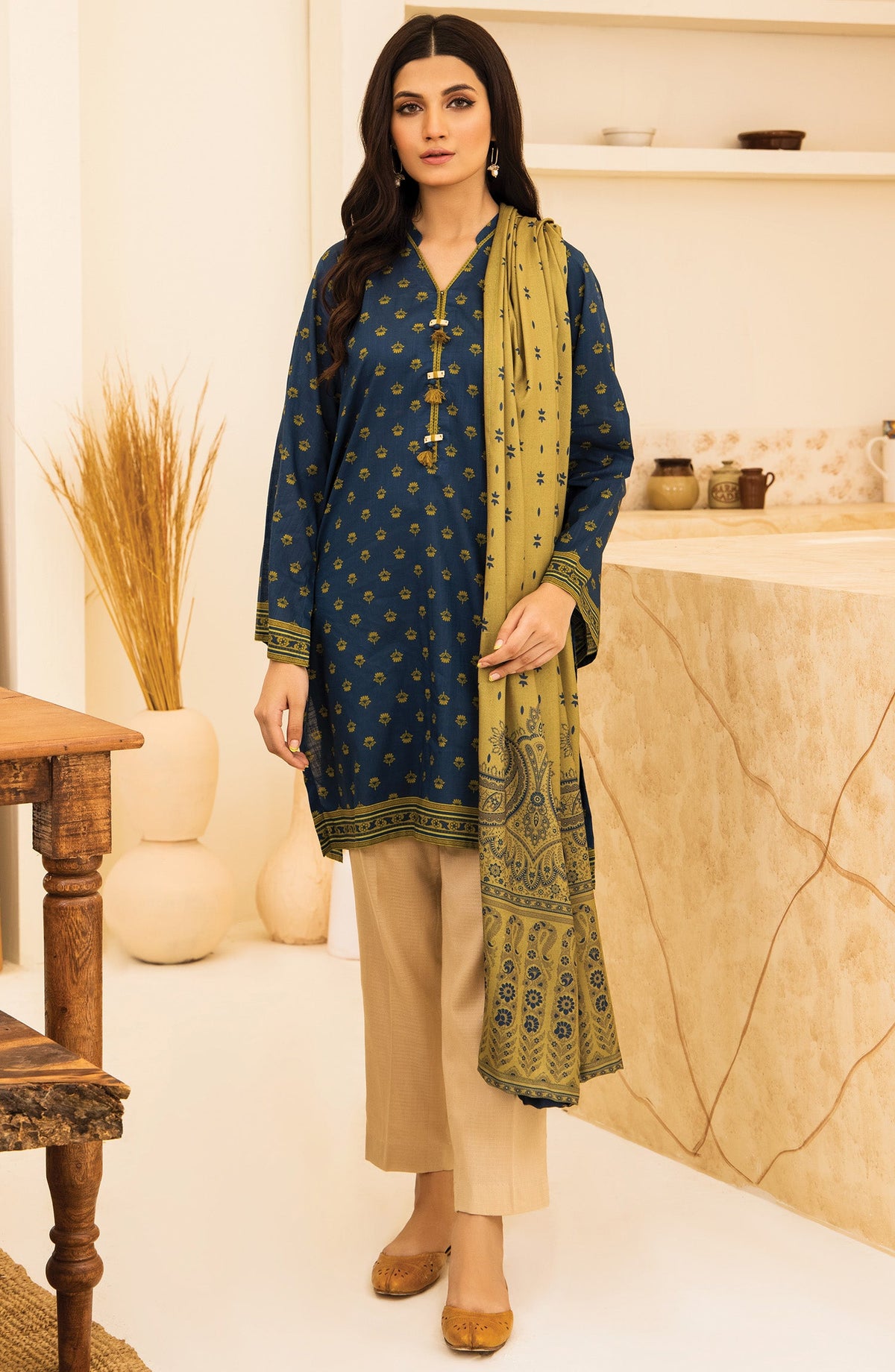 Orient - Unstitched 2 Piece Printed Khaddar Shirt and Acrylic Shawl Dupatta