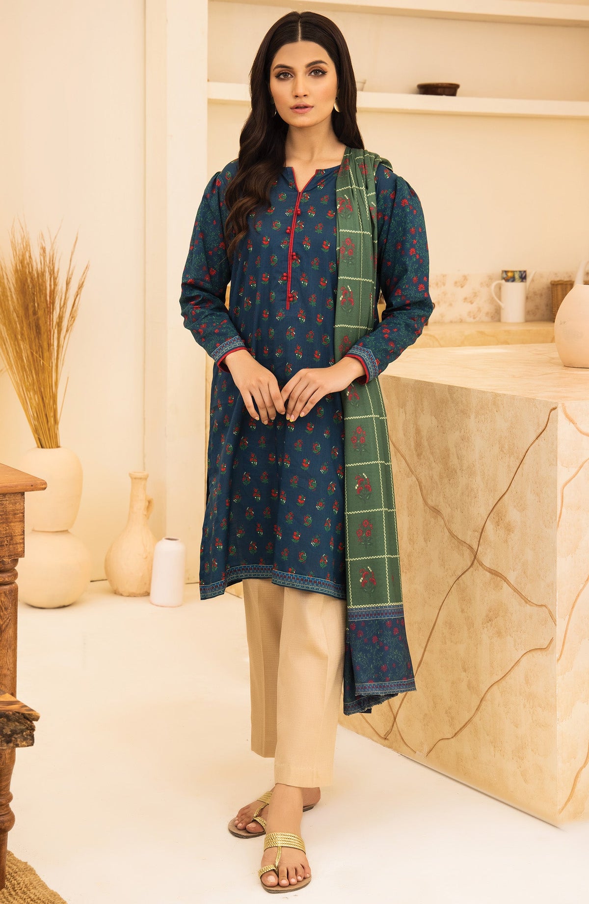 Orient - Unstitched 2 Piece Printed Khaddar Shirt and Acrylic Shawl Dupatta