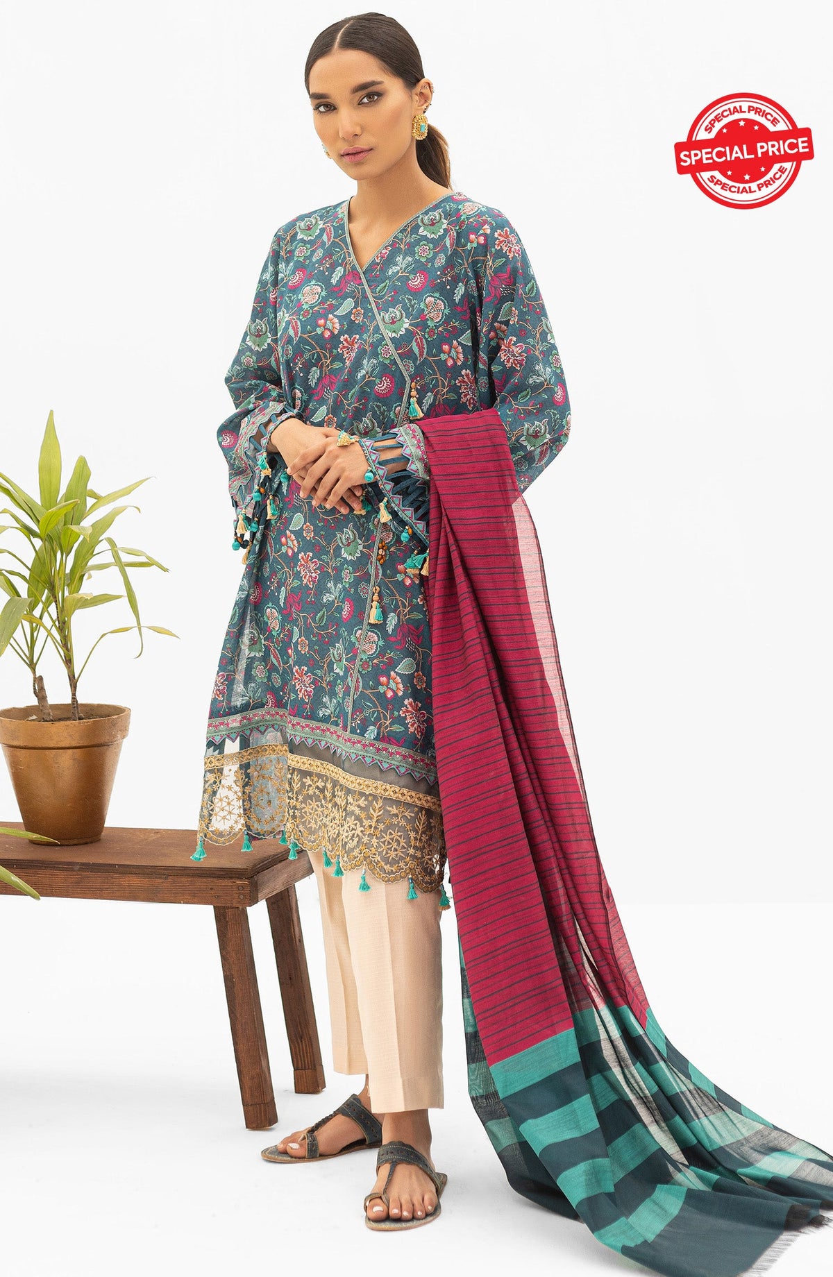 Orient - Unstitched 2 Piece Embroidered Lawn Shirt and Yarn Dyed Dupatta