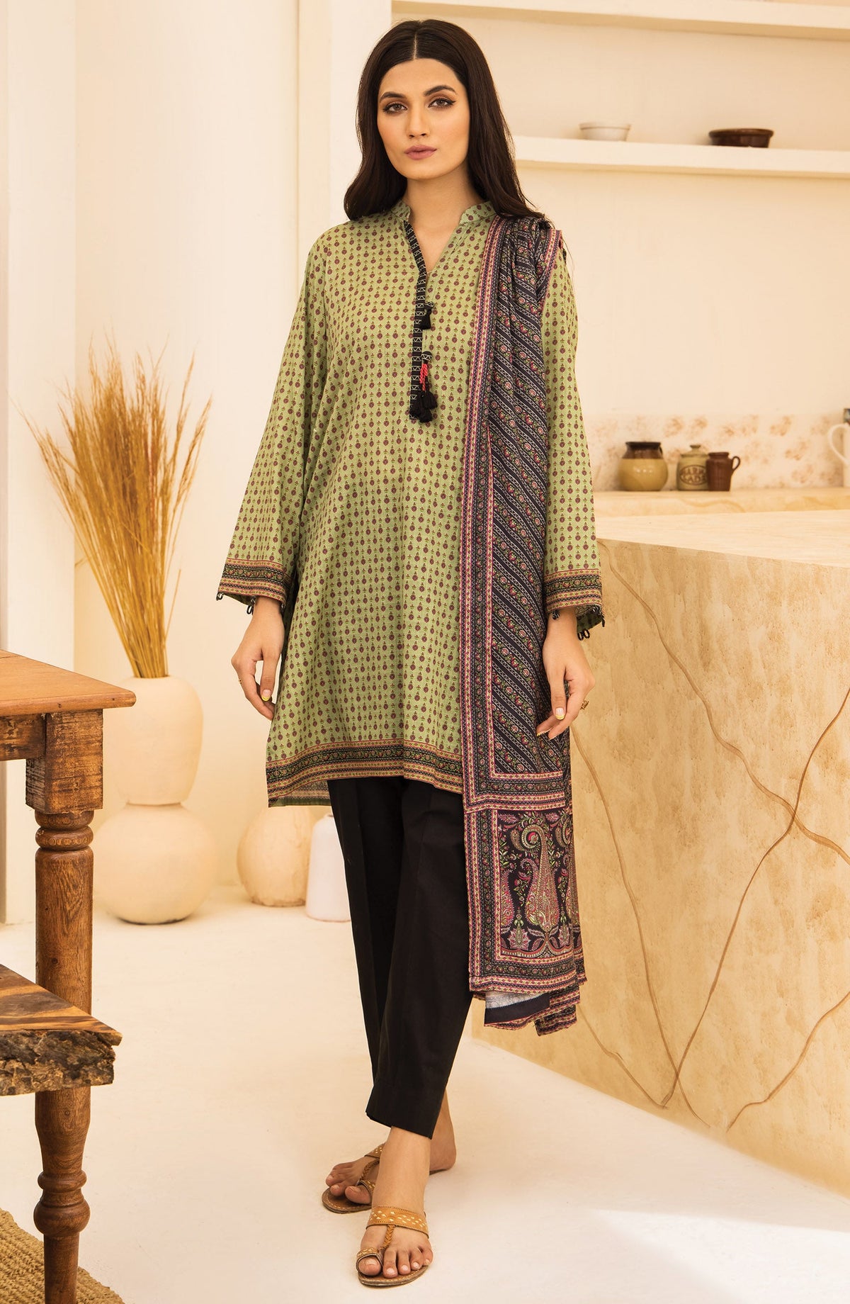 Orient - Unstitched 2 Piece Printed Khaddar Shirt and Acrylic Shawl Dupatta