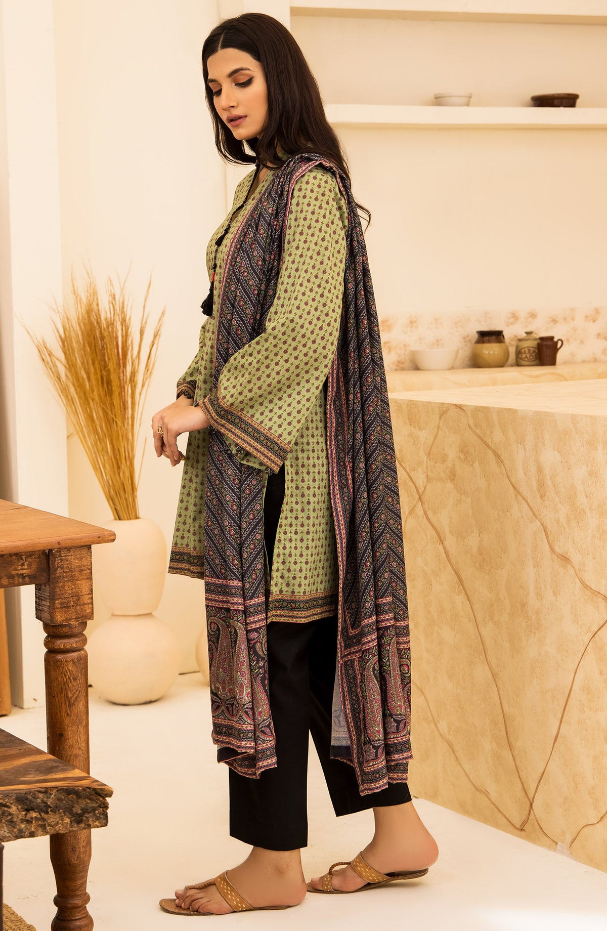 Orient - Unstitched 2 Piece Printed Khaddar Shirt and Acrylic Shawl Dupatta