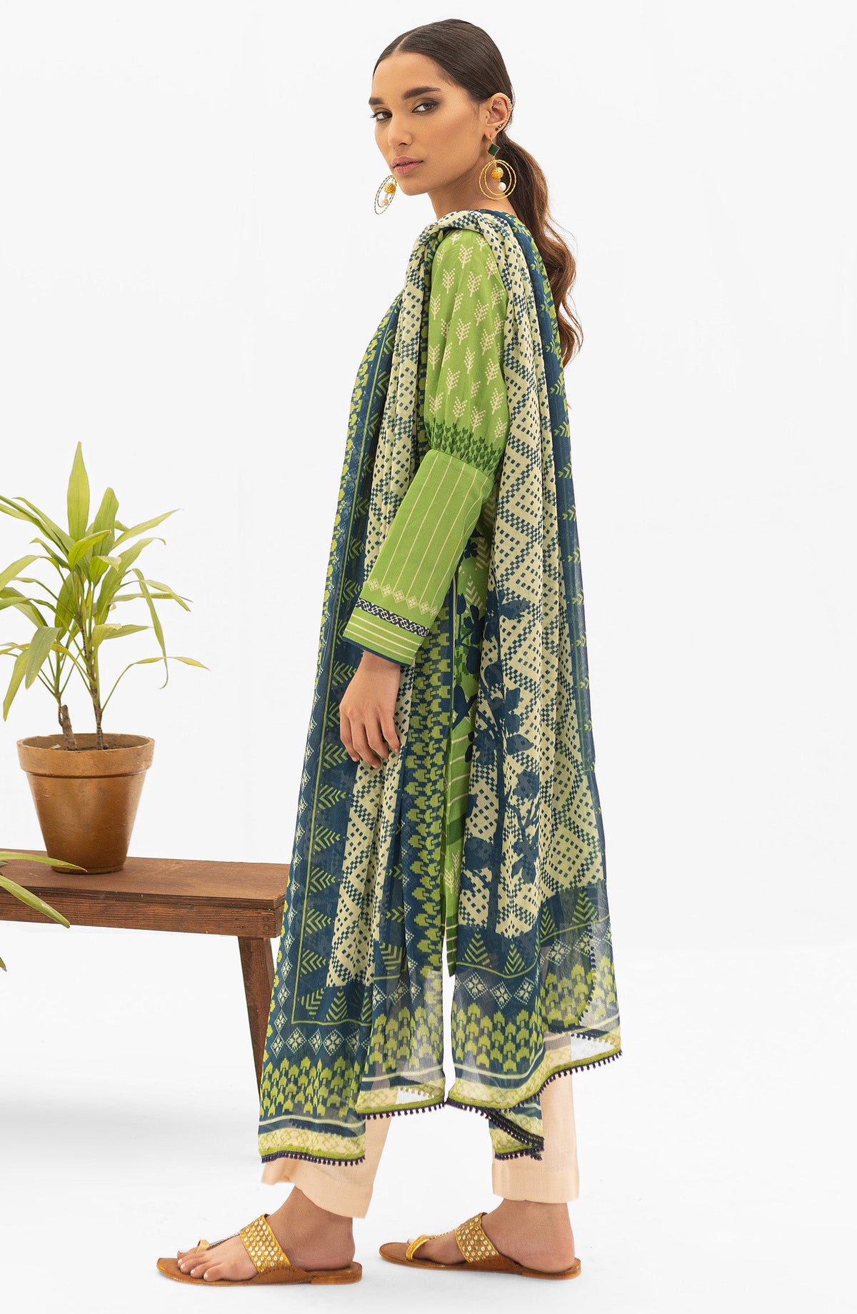 Orient - Unstitched 2 Piece Embroidered Lawn Shirt and Chiffon Dupatta