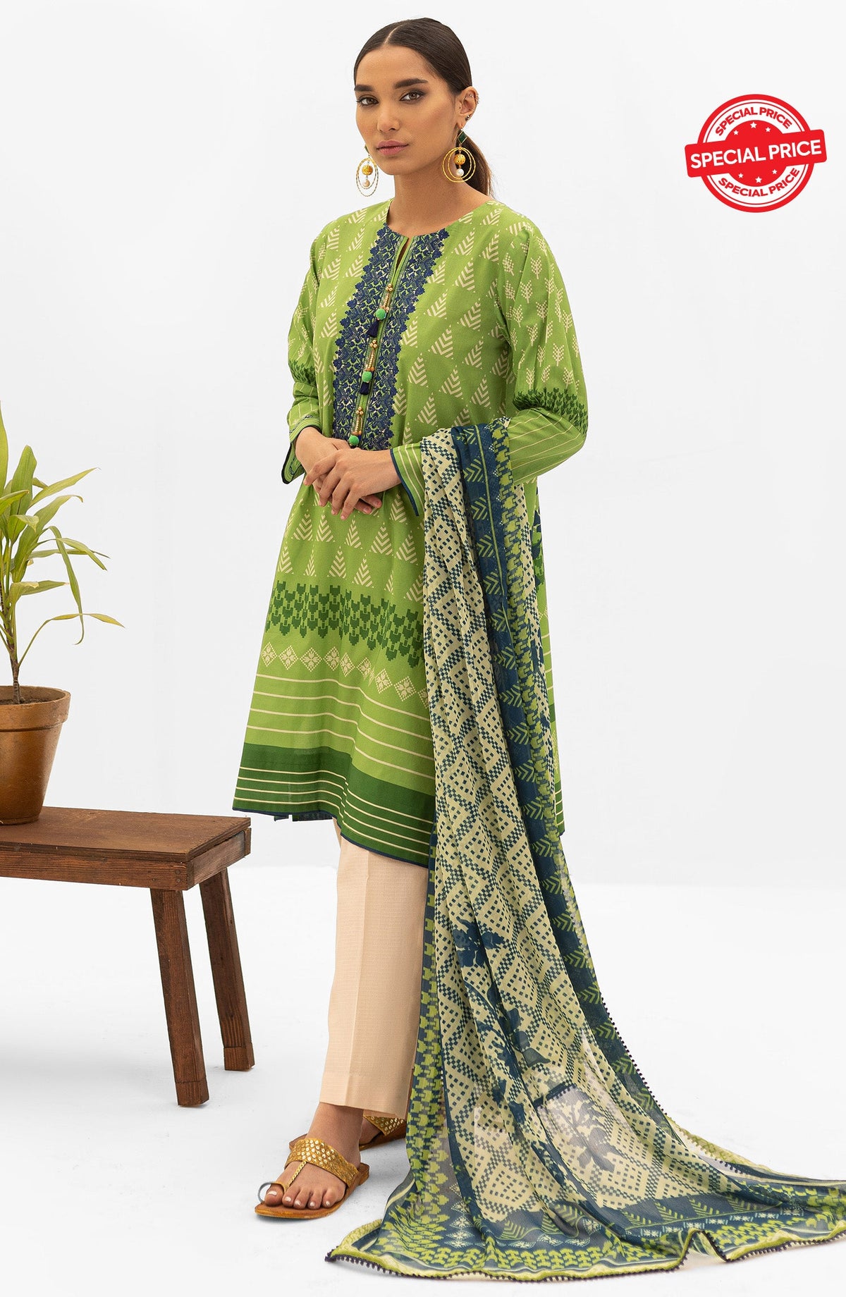 Orient - Unstitched 2 Piece Embroidered Lawn Shirt and Chiffon Dupatta