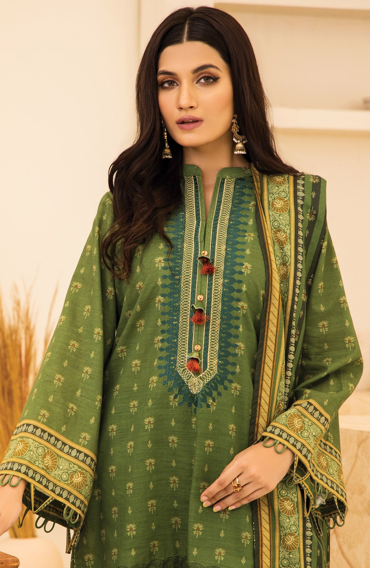 Orient - Unstitched 3 Piece Embroidered Khaddar Shirt, Khaddar Pant and Khaddar Dupatta - Nrds-367