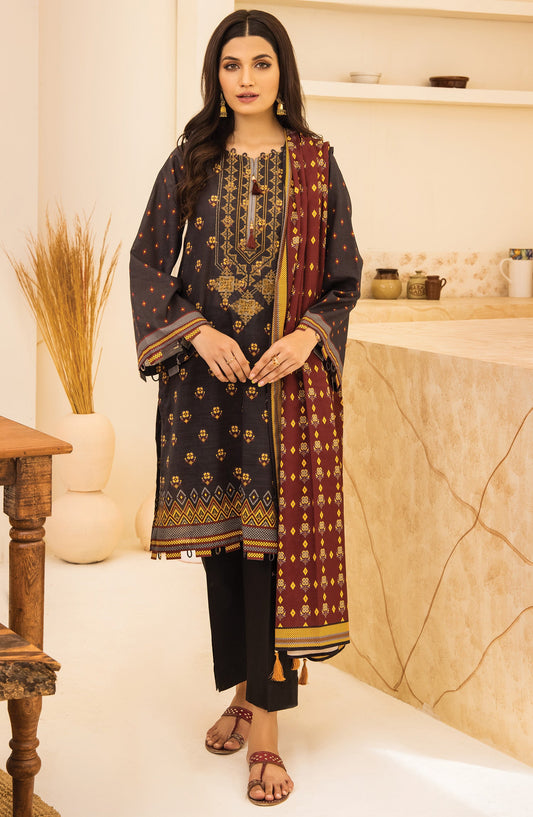 Orient - Unstitched 3 Piece Embroidered Khaddar Shirt , Khaddar Pant and Khaddar Dupatta
