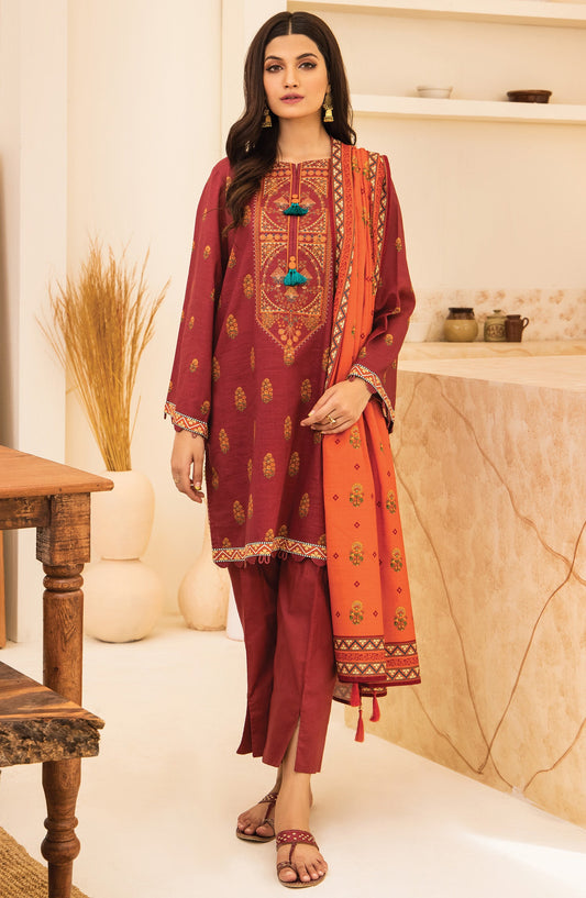 Orient - Unstitched 3 Piece Embroidered Khaddar Shirt , Khaddar Pant and Khaddar Dupatta