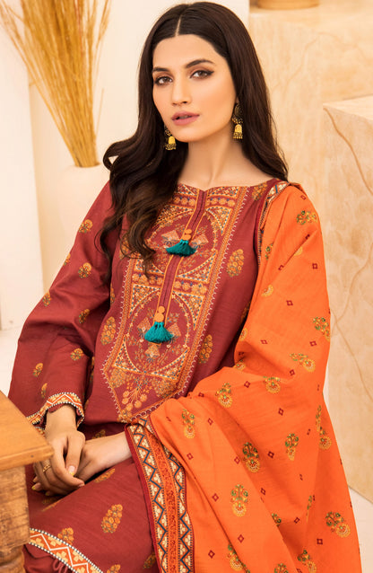 Orient - Unstitched 3 Piece Embroidered Khaddar Shirt , Khaddar Pant and Khaddar Dupatta