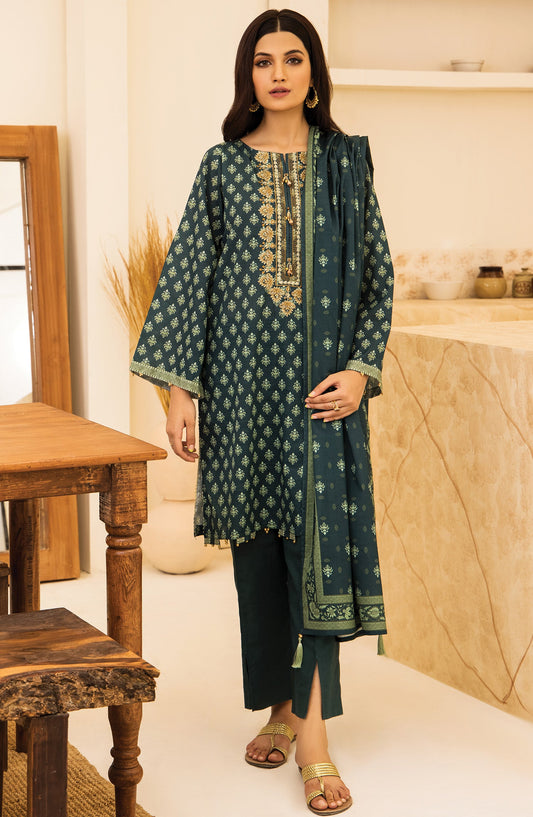 Orient - Unstitched 3 Piece Embroidered Khaddar Shirt , Khaddar Pant and Khaddar Dupatta