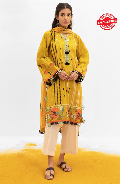 Orient - Unstitched 2 Piece Embroidered Lawn Shirt and Chiffon Dupatta