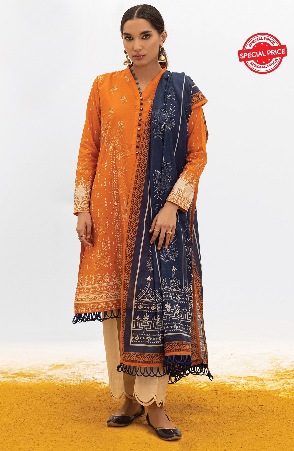 Orient - Unstitched 3 Piece Printed Lawn Shirt , Cambric Pant and Lawn Dupatta