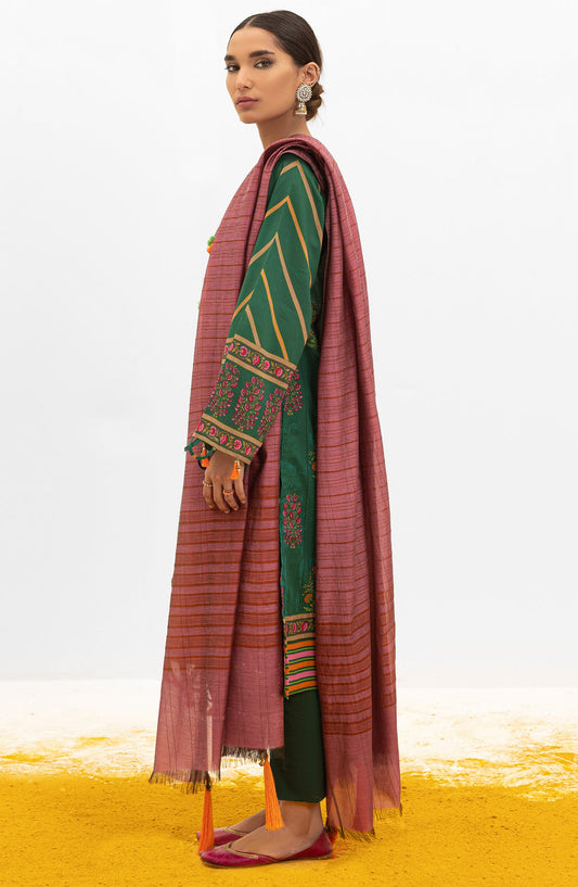 Orient - Unstitched 3 Piece Embroidered Lawn Shirt , Cambric Pant and Yarn Dyed Dupatta