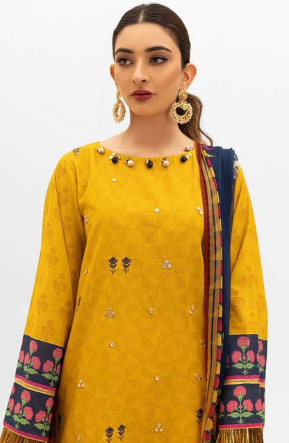 Orient - Unstitched 3 Piece Embroidered Lawn Shirt , Dyed Textured Pant and Chiffon Dupatta