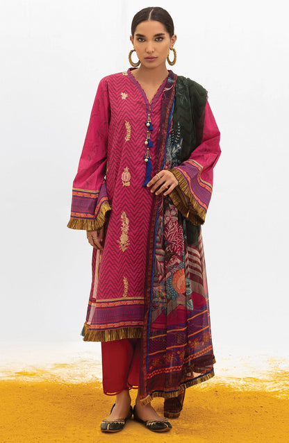 Orient - Unstitched 3 Piece Embroidered Lawn Shirt , Dyed Textured Pant and Chiffon Dupatta