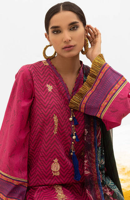 Orient - Unstitched 3 Piece Embroidered Lawn Shirt , Dyed Textured Pant and Chiffon Dupatta