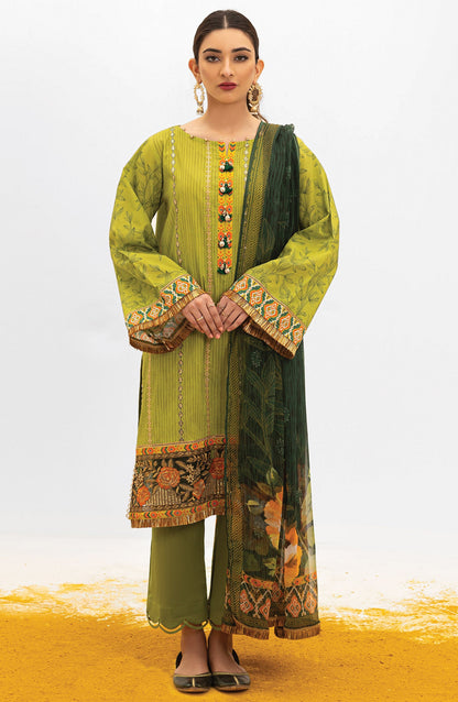 Orient - Unstitched 3 Piece Embroidered Lawn Shirt , Dyed Textured Pant and Chiffon Dupatta