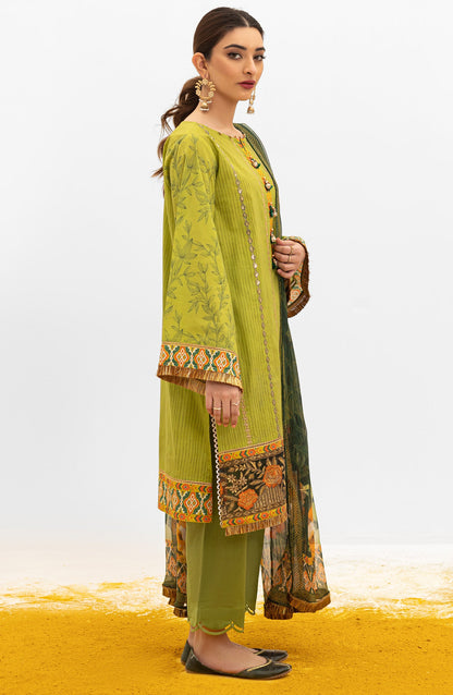 Orient - Unstitched 3 Piece Embroidered Lawn Shirt , Dyed Textured Pant and Chiffon Dupatta
