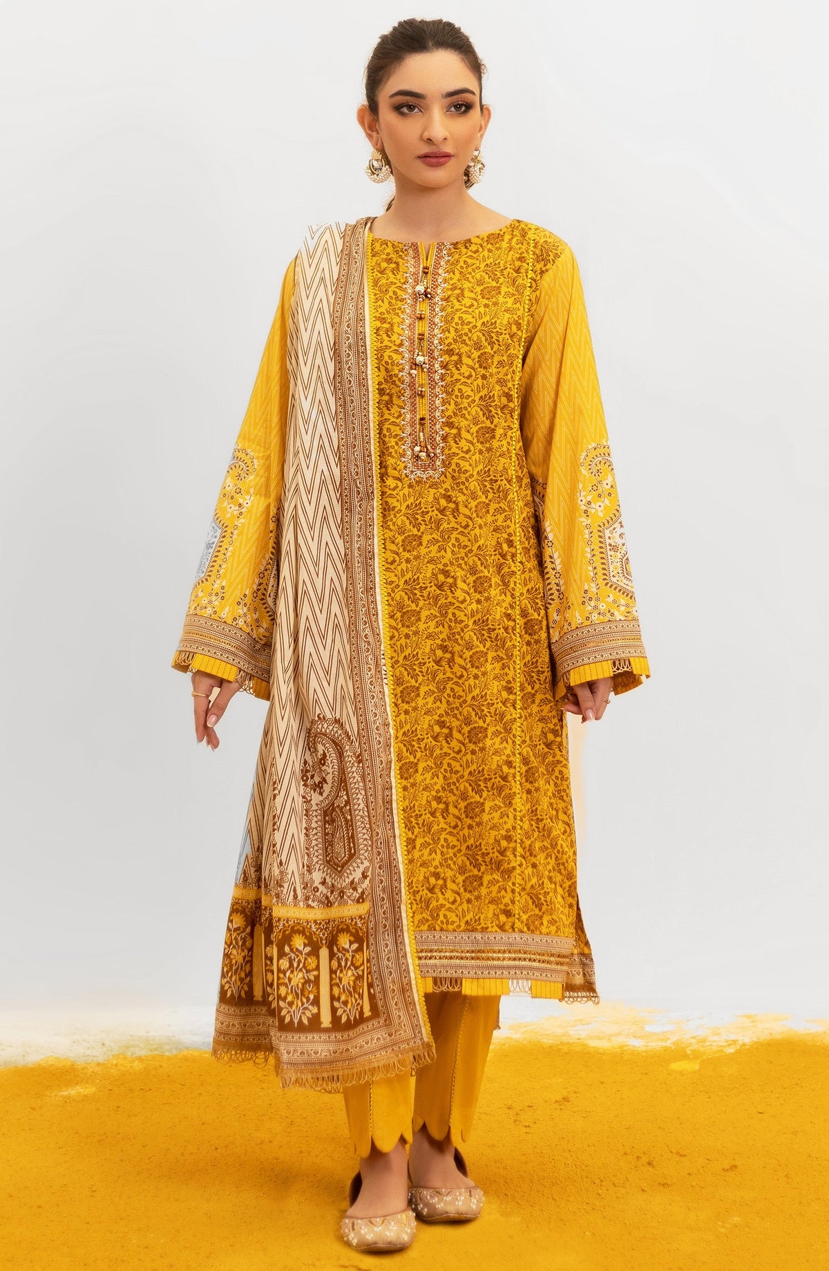 Orient - Unstitched 3 Piece Embroidered Lawn Shirt , Cambric Pant and Lawn Dupatta