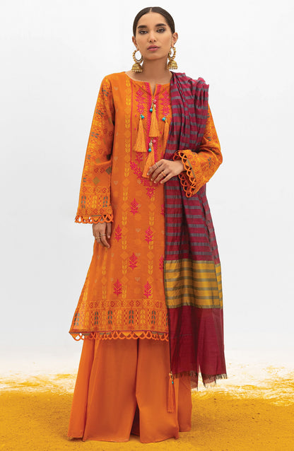 Orient - Unstitched 3 Piece Embroidered Lawn Shirt , Cambric Pant and Yarn Dyed Dupatta
