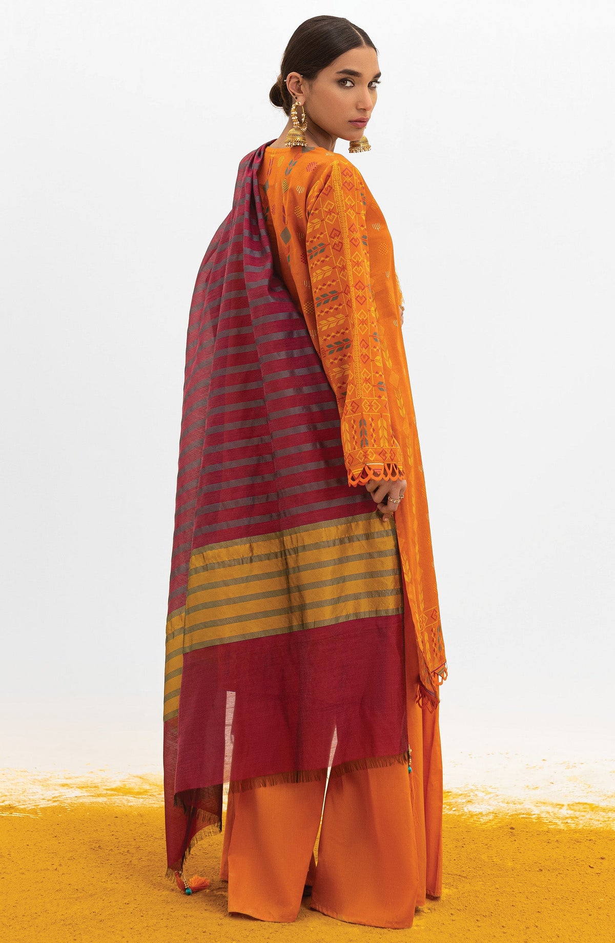 Orient - Unstitched 3 Piece Embroidered Lawn Shirt , Cambric Pant and Yarn Dyed Dupatta