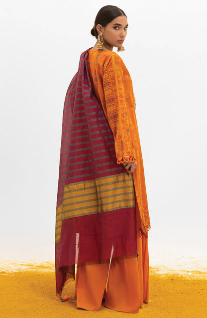 Orient - Unstitched 3 Piece Embroidered Lawn Shirt , Cambric Pant and Yarn Dyed Dupatta