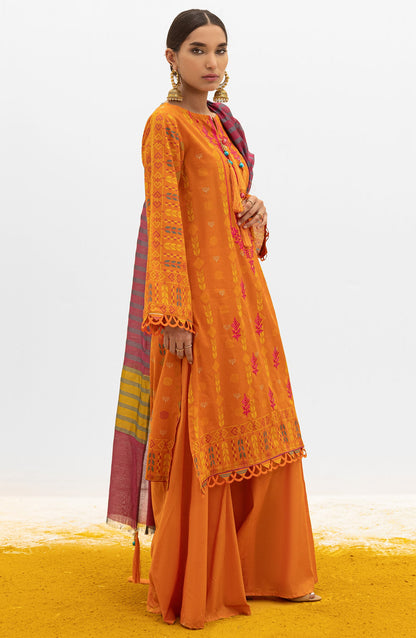 Orient - Unstitched 3 Piece Embroidered Lawn Shirt , Cambric Pant and Yarn Dyed Dupatta