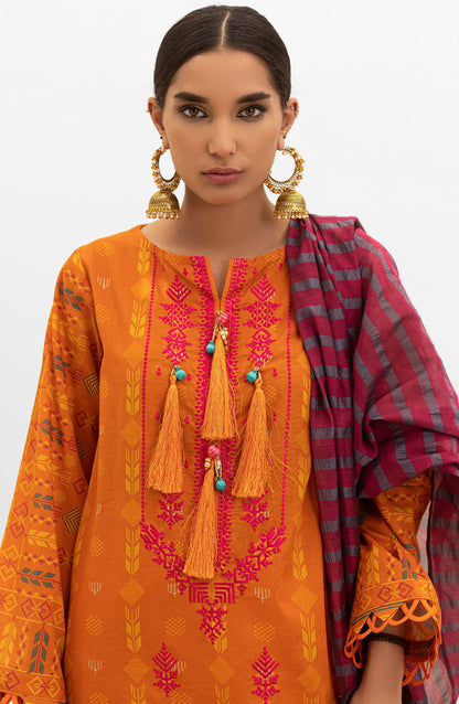 Orient - Unstitched 3 Piece Embroidered Lawn Shirt , Cambric Pant and Yarn Dyed Dupatta