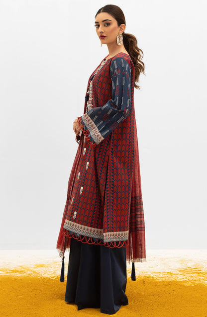 Orient - Unstitched 3 Piece Embroidered Lawn Shirt , Cambric Pant and Yarn Dyed Dupatta