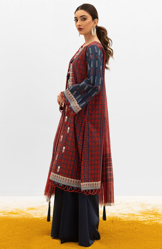 Orient - Unstitched 3 Piece Embroidered Lawn Shirt , Cambric Pant and Yarn Dyed Dupatta