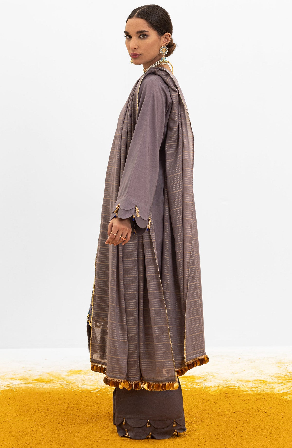 Orient - Unstitched 3 Piece Embroidered Lawn Shirt , Dyed Textured Pant and Masuri Stripe Dupatta