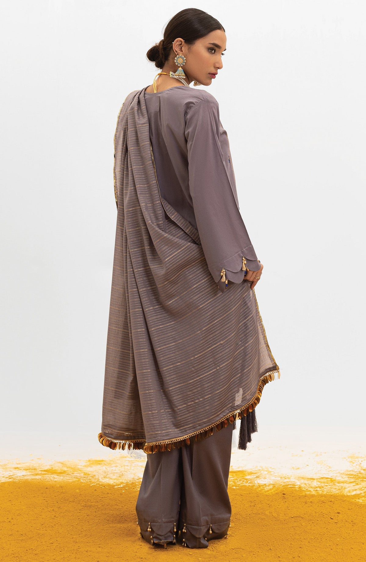Orient - Unstitched 3 Piece Embroidered Lawn Shirt , Dyed Textured Pant and Masuri Stripe Dupatta