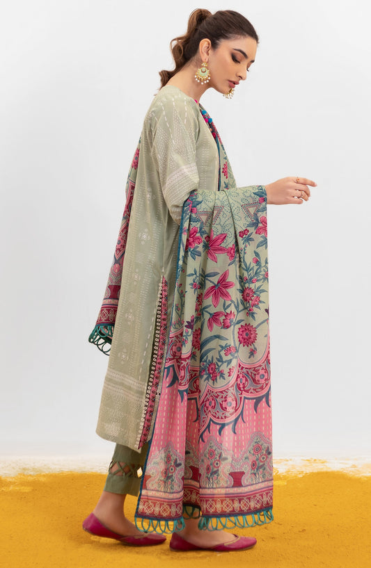 Orient - Unstitched 3 Piece Embroidered Lawn Shirt , Cambric Pant and Lawn Dupatta