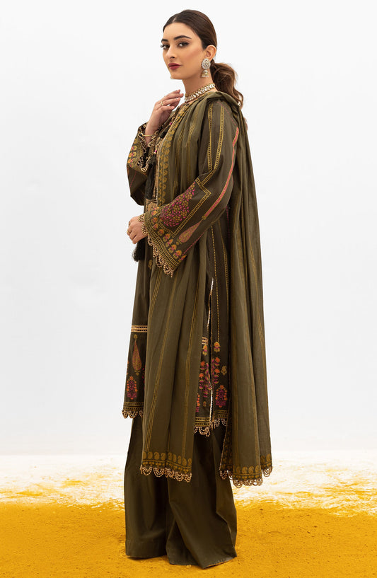 Orient - Unstitched 3 Piece Embroidered Lawn Shirt , Cambric Pant and Lawn Dupatta