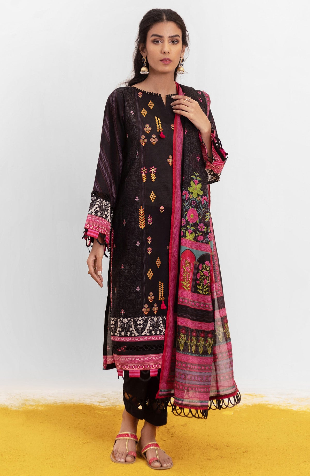 Orient - Unstitched 3 Piece Embroidered Lawn Shirt , Cambric Pant and Lawn Dupatta