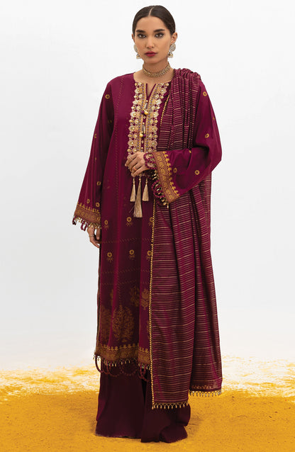 Orient - Unstitched 3 Piece Embroidered Lawn Shirt , Dyed Textured Pant and Masuri Stripe Dupatta
