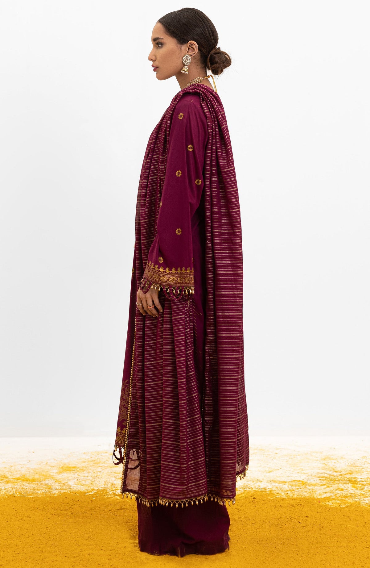 Orient - Unstitched 3 Piece Embroidered Lawn Shirt , Dyed Textured Pant and Masuri Stripe Dupatta