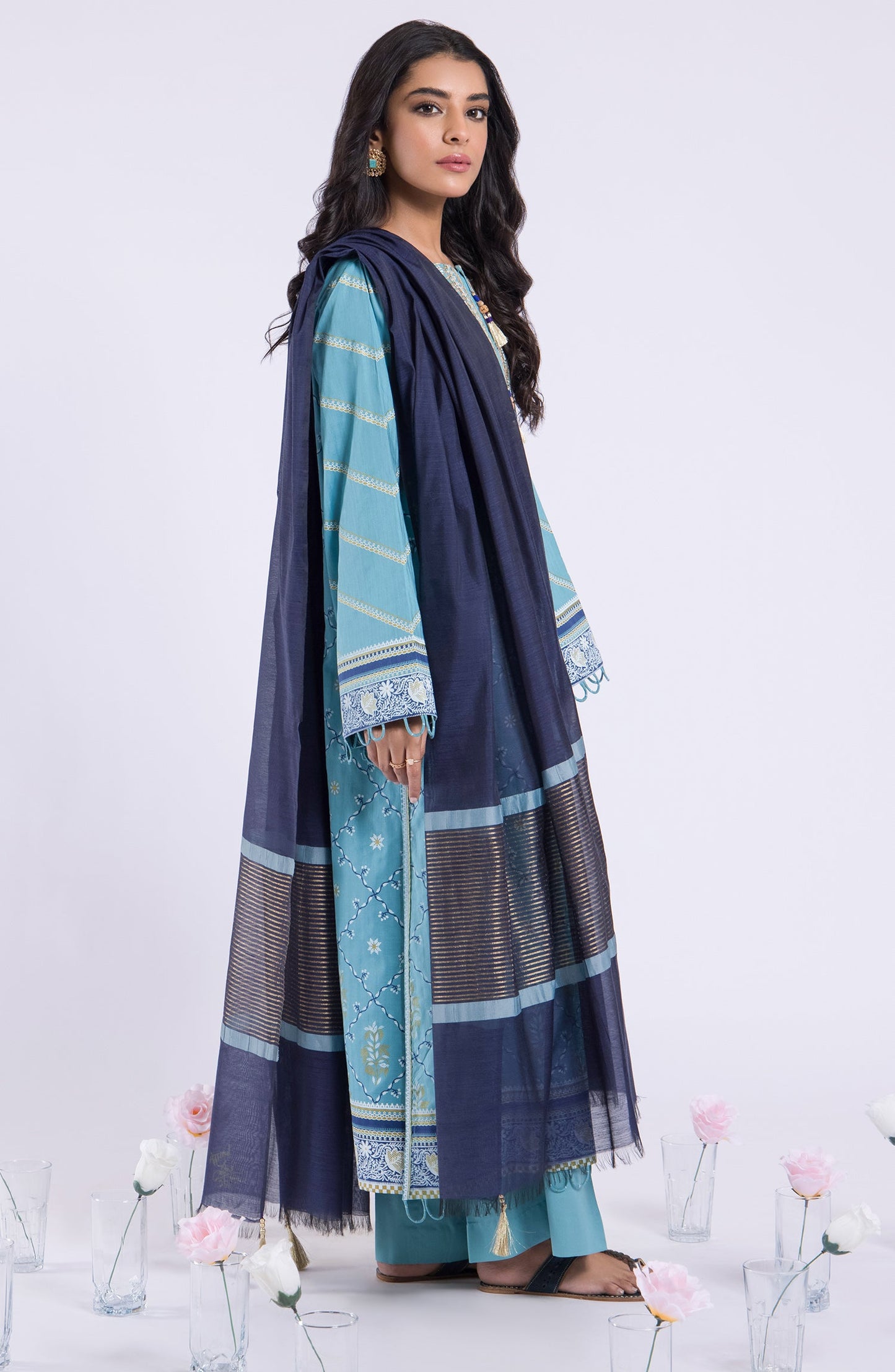 Orient - Stitched 3 Piece Embroidered Jacquard Shirt , Cambric Pant and Yarn Dyed Dupatta