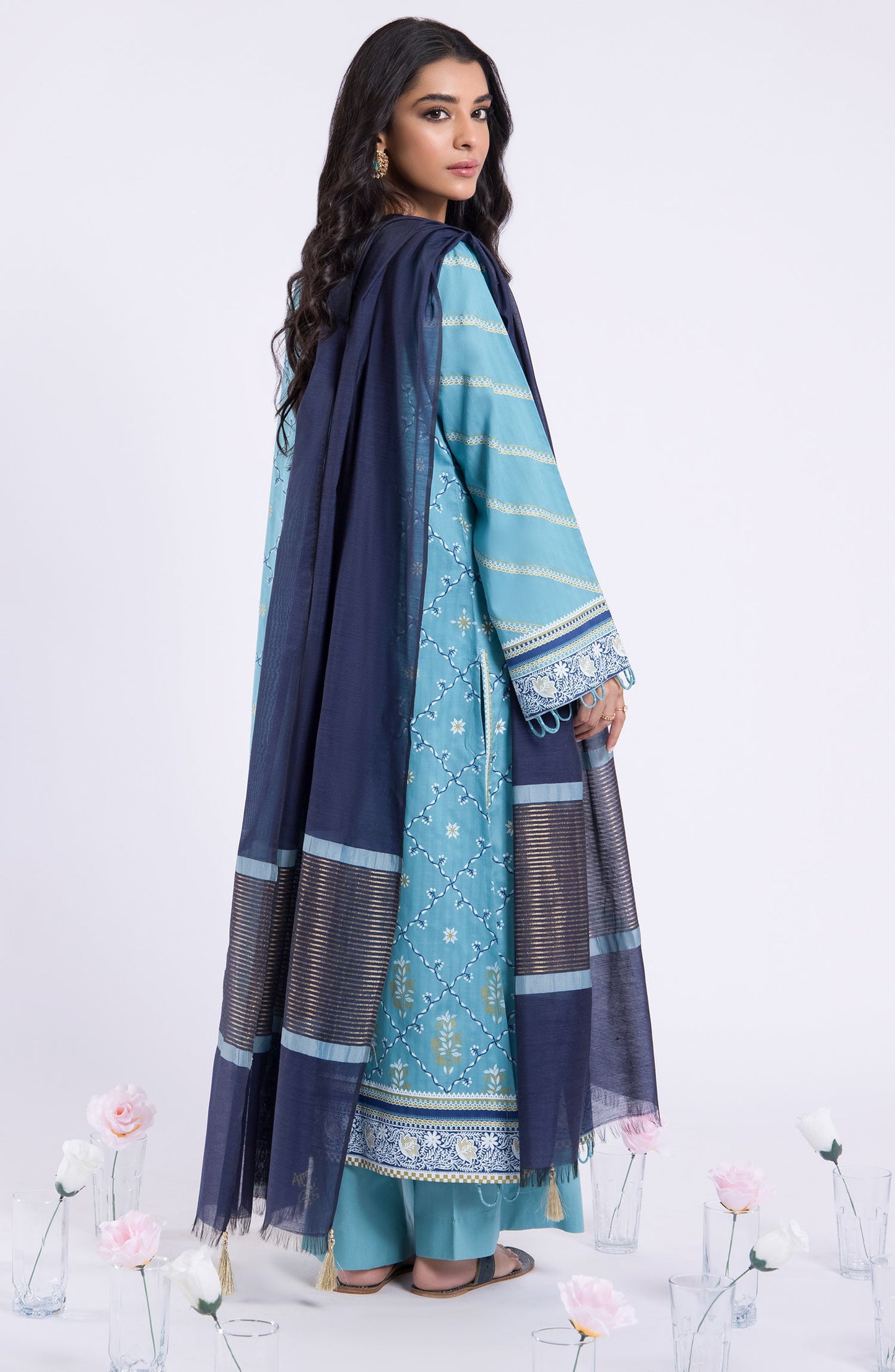 Orient - Stitched 3 Piece Embroidered Jacquard Shirt , Cambric Pant and Yarn Dyed Dupatta
