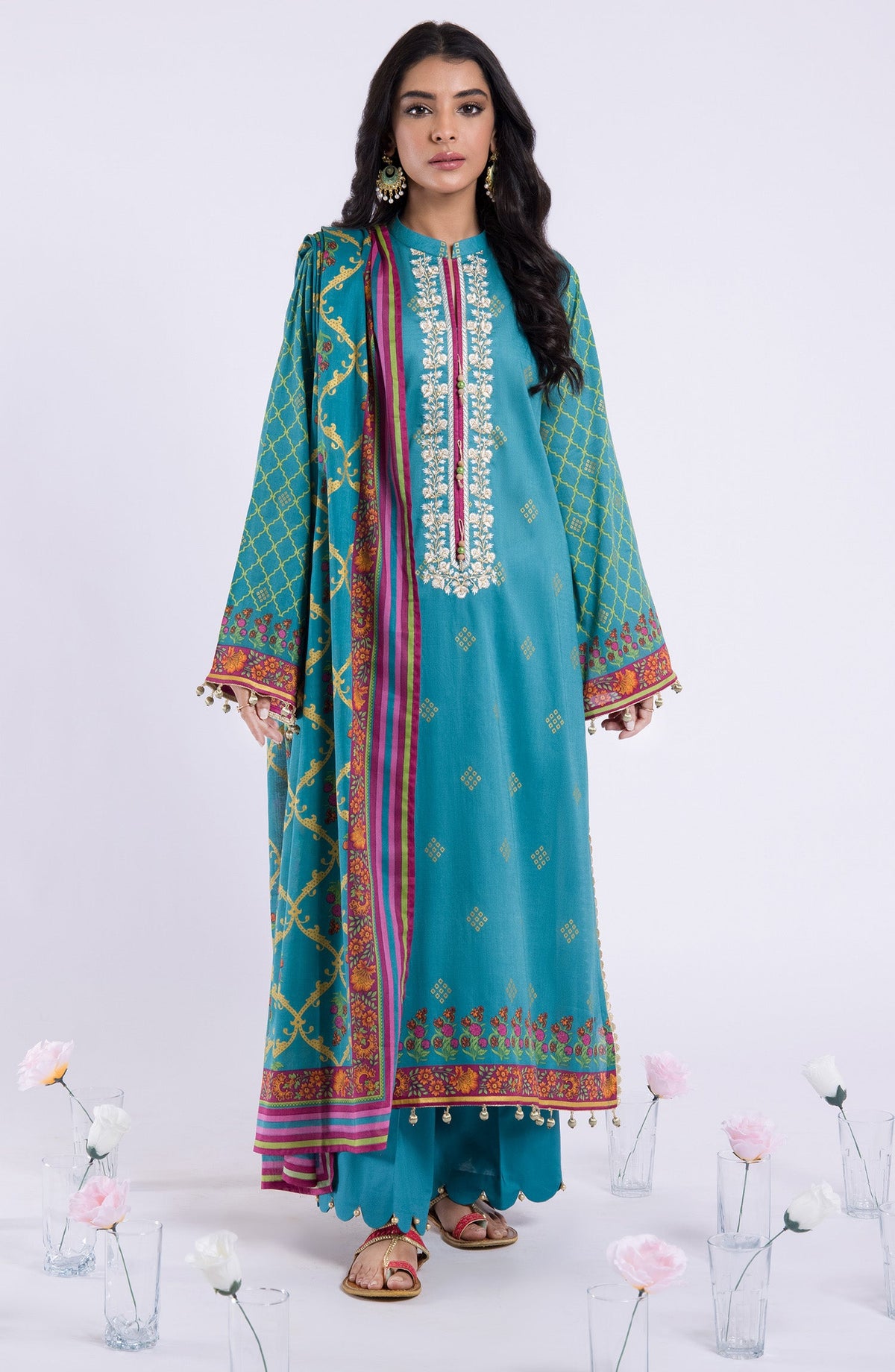 Orient - Unstitched 3 Piece Embroidered Lawn Shirt , Cambric Pant and Lawn Dupatta